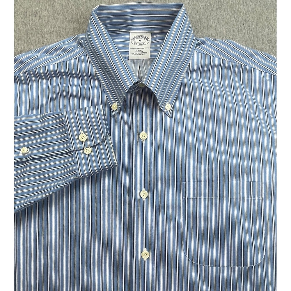 Brooks Brothers Shirt Men Medium Striped 100% Supima Cotton Button Down Slim Fit